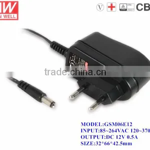 Mean Well High Reliable 6W Wall-mounted Single Output ac dc Adapters 12v thumbnail-1