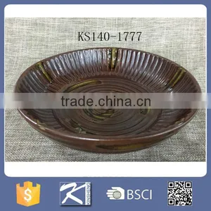 Vintage Brown Glazed Porcelain Home Dish Plate thumbnail-1
