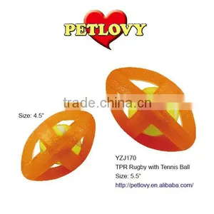 PROMOTIONAL 5.5" TPR RUGBY WITH TENNIS BALL TPR TOY DOG TOY thumbnail-1