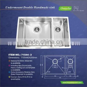 (70/30) Undermount Stainless Steel Handmade Kitchen Sink With Double Dowl Kitchen Sink Faucets thumbnail-6
