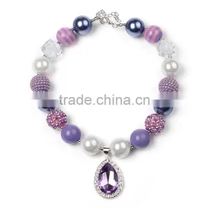 Purple Pendant Necklace and Flower Hairband Latest Design Beads Necklace Baby Girl Jewelry Beaded Necklace and Hairband thumbnail-2