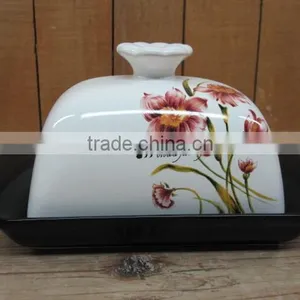 Factory Direct Wholesale Ceramic Butter Dish With Flower Decal Lid thumbnail-1