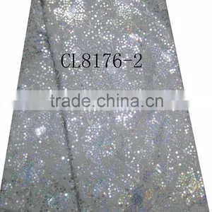 African Organza Lace With Sequins Embroidery CL8176-2silver thumbnail-1