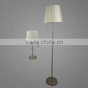 Satin Nickel Finish Metal Base And Stem With Fabric Lampshade With LED Lamp Bead Table Lamp And Floor Lamp thumbnail-1
