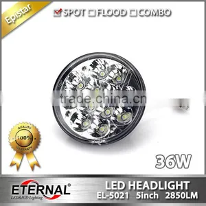 5" 36W LED Round HeadLight Replacement Sealed Beam With H4 Plug for Jeep, Trucks, Atv, off Road thumbnail-2