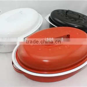 Cookware Chicken White and Black Ceramic Roaster Pan thumbnail-1