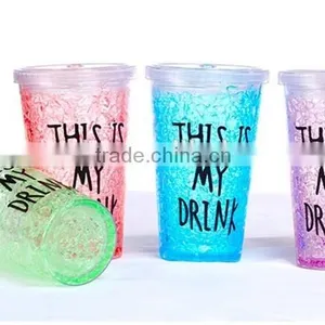 Beautiful Double Wall Plastic Drinking Mug With Straw Summer Ice Cup thumbnail-3