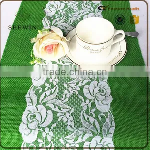Color Dyed Environmental Hotsale Natural Jute Table Runner With White Lace thumbnail-3