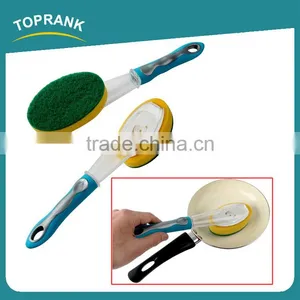 Toprank New Design Good Use Detachable Add Liquid Plastic Soap Dispensing Sponge Dish Cleaning Scouring Pad With TPR Handle thumbnail-1