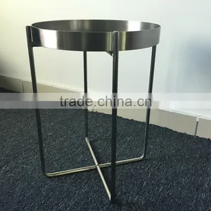 High Quality Metal Color Stainless Steel Folding End Table With Glass Top thumbnail-2