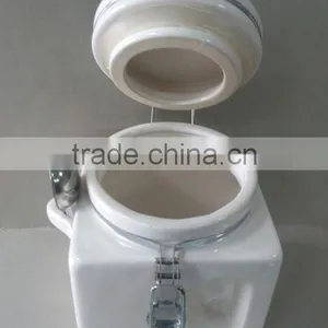 Plain White Ceramic Square Shape Storage Jar With Handle and Spoon thumbnail-3