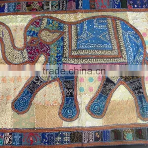 Indian Droplet Style Hanging Tapestry - Indian Antique Style Fabric Wall Decor Tapestry With Elephant Figure thumbnail-2