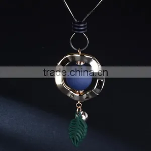 New Autumn Winter Design Long Sweater Necklace Bead Hoop Leaf Pendant Necklace Geomotric Necklace thumbnail-5