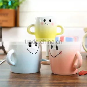 UCHOME Large Parent-child Cup Three Lovely Smiling Face Ceramic Mugs thumbnail-3