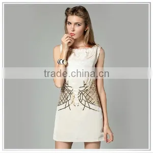 Customized 2014 New Design Digital Printing Commuter Outfit Silk Crepe Dresses thumbnail-1
