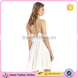 Women Sleeveless V Neck 100% Viscose Cross Back Straps Tank Layered Dress thumbnail-2