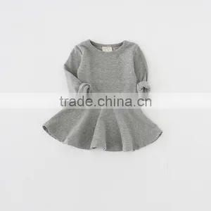 Wholesale Baby Girl Spring Dress Solid Color Long Sleeve Dress Winter Girls Plain Cotton Dresses thumbnail-2