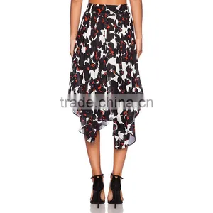 MGOO 2016 Imported OEM Services Floral Dancing Skirts For Women Ruffles Pleated Block Print Pattern Skirt 15145A923 thumbnail-3