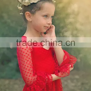 Little Girls Boutique Girls Red Lace Christmas Dress Twirl Spring Holiday Princess Dress Ruffle Sleeve Dresses thumbnail-4