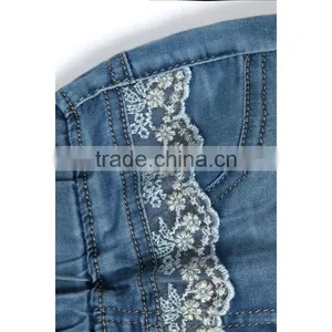 Most Fashion Super Soft Elastic Waisrband Strentch Printed Lace up Jeans for Kids thumbnail-6
