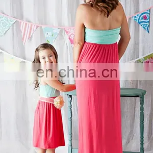 Cute Knit Mint and Coral Mommy and me Maxi Dresses thumbnail-2