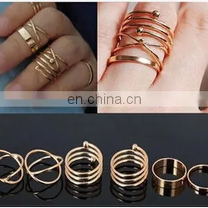 Punk Gold Silver Stack Above Knuckle Ring Band Midi Finger Rings Set 6PCS/Set thumbnail-1