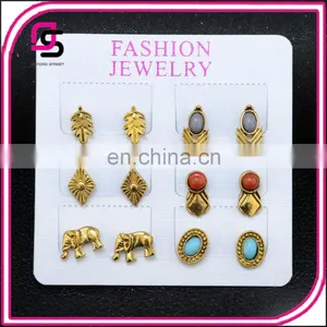6pcs/set 2017 Europe and the United States Bohemian Elephant Leaves Stack Earrings for Ladies thumbnail-3