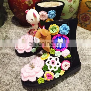 Aidocrystal Warm Ladies Black Boots Fashion DIY Knitting Flower Shoes 2016 Winter Woman Boots thumbnail-3