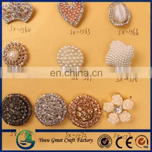2015 Fashion Silver Crystal Rhinestone Pearl Button With Metal Base thumbnail-3