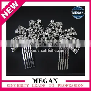 Silver Rhinestone Tiara Comb Headdress Butterfly Crown Hair Comb thumbnail-1