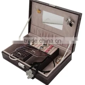 High Quality Black Leather Jewelry Box Watch Organizer,cosmetic Jewelry Storage Travel Case With Mirror and Lock thumbnail-4
