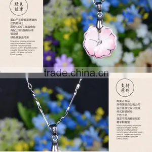 Enamel Famille Rose Porcelain Glazed Ceramic Flower Pendant Necklace thumbnail-4