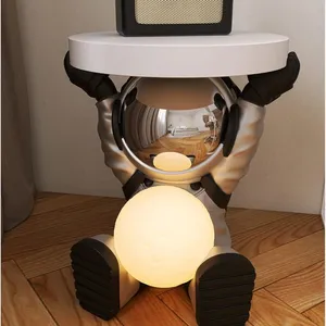 Astronaut Table With Round Top Sofa End Table With Moon Lamp Modern Resin Accent Astronaut Statue for Bedroom Living Room Home thumbnail-1