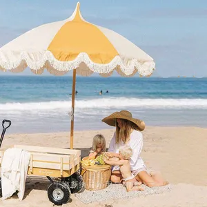 Luxury Parasol Suitable for Hotels, Parks and Courtyards, Pagoda-style Beach and Courtyard Cotton Parasol With Tassels thumbnail-1