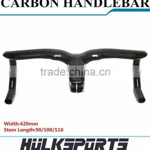 Factory Directly Supplier Carbon Road Handlebar 3K Glossy Finishing 420 mm * 90/100/110 Road Handlebar 700C Road Handle Bar thumbnail-1