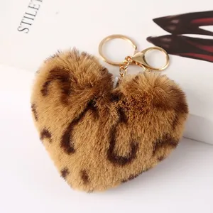 Leopard Print Heart Fur Keychain thumbnail-1