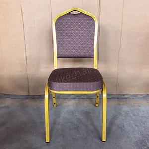 Stackable Banquet Chairs for Wedding Hotel Golden Metal Frame Diamond Dot Fabric Cushion Seat thumbnail-5