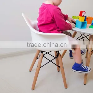 Retro Modern Colorful Metal Natural Wood Dowel Leg Base Plastic Molded Armchair French Kid Dining Chair thumbnail-6