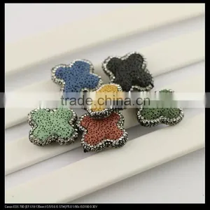 LFD-0100B Wholesale Mixed Color Natural Volcanic Stone Loose Bead With Pave Rhinestone Crystal Connector Beads Jewelry Making thumbnail-1