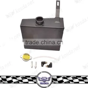 Universal 2JZ Polished Aluminum Black Radiator Coolant Overflow Tank Reservoir Kit thumbnail-1