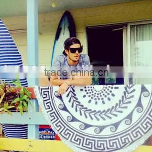 Round Beach Towel With Tassels, 100 Cotton Turkish Towel/ Printed Turkish Towel With Tassel Fringe for Europe Market thumbnail-1