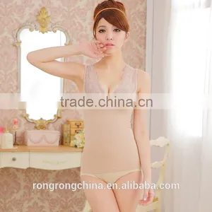 High Quality Lace Design Lady Tank Top Tummy Control V Neck Tank Top thumbnail-2