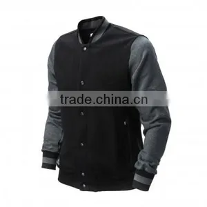 Men's British Style Black Boly Grey Sleeves Varsity Jacket thumbnail-1
