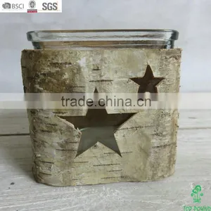 Natural Material Wooden Birch Bark Glass Candle Holder thumbnail-2