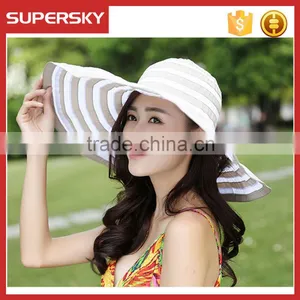 K-113 Stripe Wide Large Brim Sun Hat Summer Beach Women Ladies Floppy Bohemia Straw Hat thumbnail-3