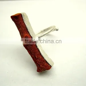 Coral Raw Natural Gemstones Ring, Matt Finish Adjustable Rings, 925 Solid Sterling Silver Coral Rings thumbnail-4