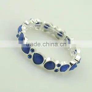 Vintage Blue Double Flower Design Fashion Necklace Rhinestone Alloy Bangles Resin Necklace Set Silver Women Jeweley Set Supplier's Choice thumbnail-6