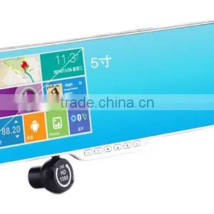 Wireless Wifi Transfer Android Bluetooth Rearview Mirror Handsfree Car Kit Monitor + Wireless Backup Reverse Camera thumbnail-3