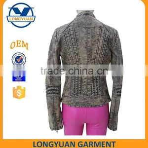 Washed Fashion Material New Design Slim Style pu Leather Jacket for Woman thumbnail-2