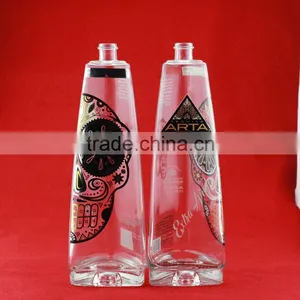 Popularity Cheap Printing Triangle Shape Bottles Vodka Liquor Frosted Bottle Super Flint Spirit Bottles thumbnail-1